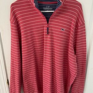 Vineyard Vines Men's Pink Striped Quarter Zip Sweater